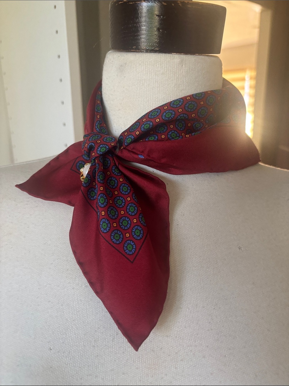 Polo by Ralph Lauren Burgundy Medallion Silk Neck Scarf